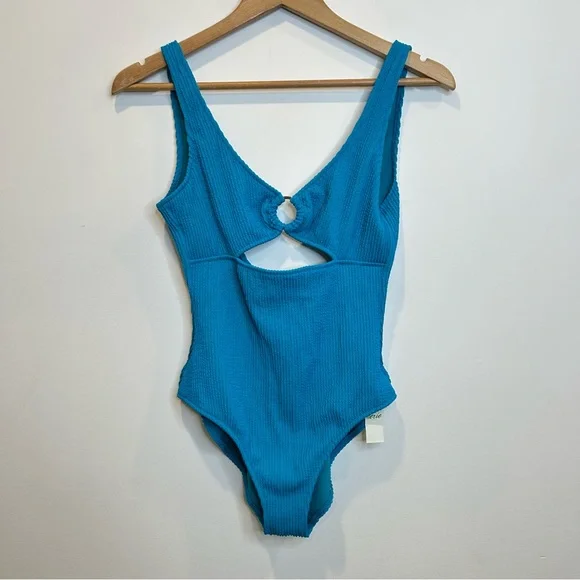 Aerie Crinkle Ring Full Coverage One Piece Swimsuit Coquillo Bright Blue - Picture 6 of 10